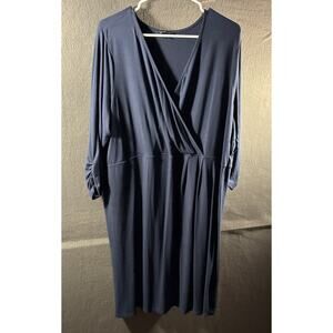 lands end women wrap midi dress 2x navy nautical coastal beachy old money knit